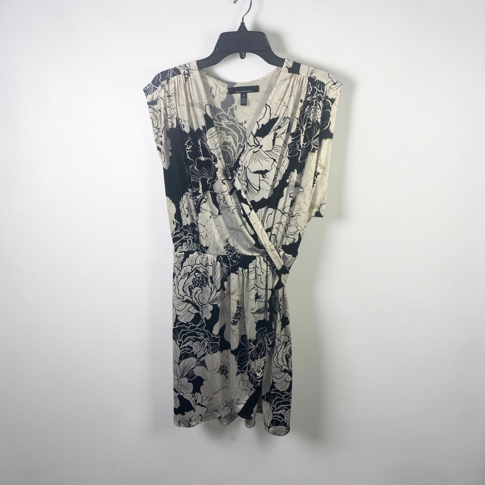 White House Black Market Floral Faux Wrap Dress Black White Sleeveless Medium